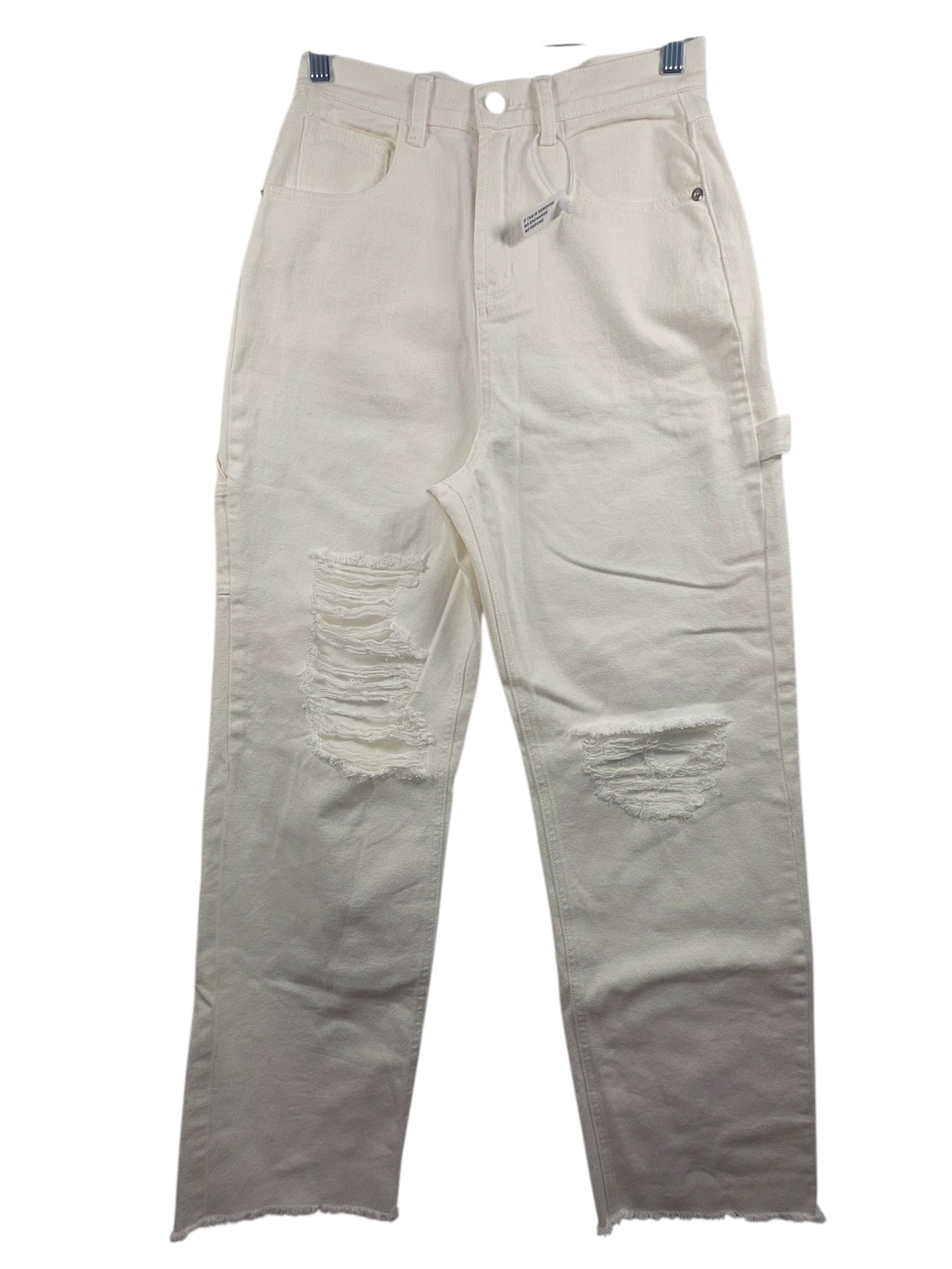 The Kript White Distressed Straight Leg Jeans High Rise Raw Hem Cotton Size S